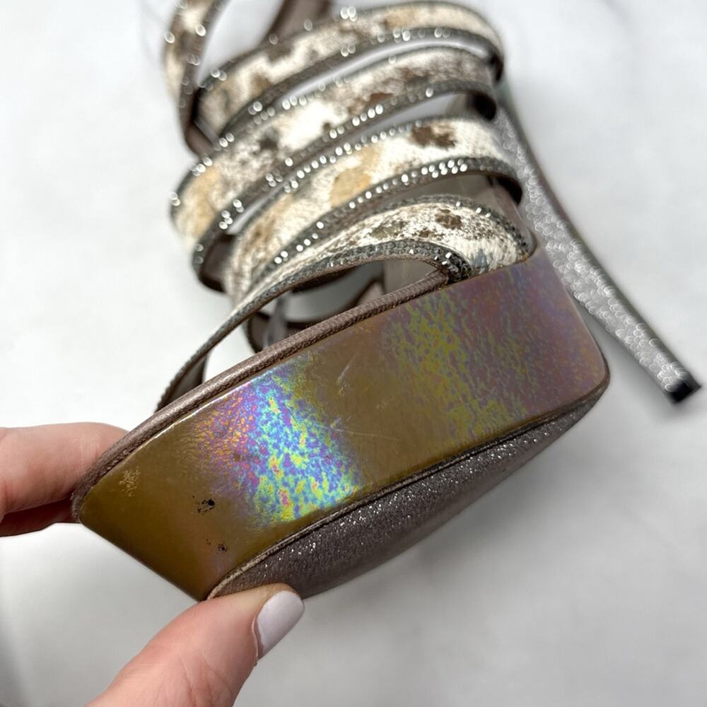 Rene Caovilla Vintage Y2K Platform Ankle Wrap Strappy Sandal Heels Rhinestone - Picture 7 of 16